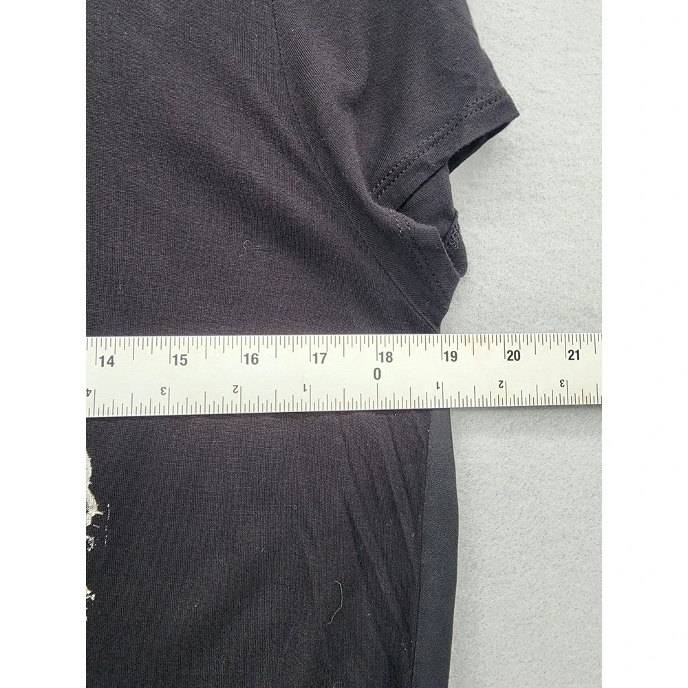 GUESS‎ Los Angeles Black Skull Lace Graphic Top Draped Satin Back Mixed Media M